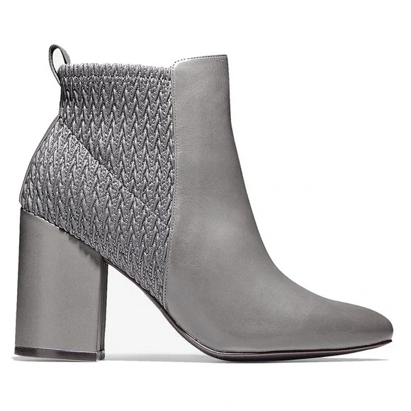 Cole Haan Aylin Grey Textured Leather Ankle Booties - Picture 1 of 9